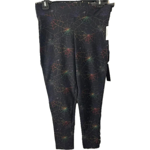 Torrid 0 Black Rainbow Spider Web Print Flat Elastic Waistband Cotton Leggings - Picture 3 of 4